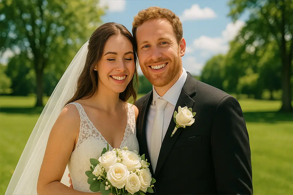 Photo de mariage d'un couple souriant